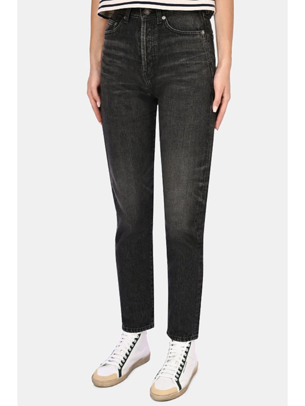 Saint Laurent High Waisted Jeans in Faded Black, size 30 (fits like 28 & hemmed)